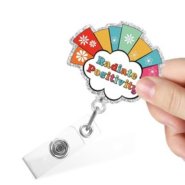 Juoqg Radiate Positivity Funny Mental Health Retractable Badge Reel with Alligator Clip, Glitter Badge Holder for Nurse Doctor Psychotherapist Radiologist Radiation Therapy Oncology Xray Tech Rad Tech