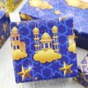 Apol Eid Mubarak Gift Wrapping Paper,8 Sheets Blue and Gold
