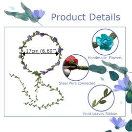 30 PCs Assorted Colored Flower Crown Wreath Headbands, Floral Garland Headband with Green Leaves for Wedding Holiday Festival Fairy Party