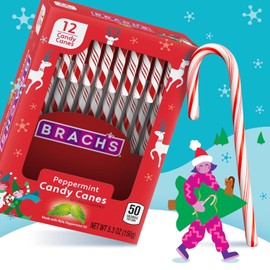 Brachs Candy Canes Christmas Candy - Wintergreen and Peppermint Candy Canes Individually Wrapped - Classic Holiday Candy Bulk Pack - Christmas Candy Cane Decorations - 12 Count (Pack of 4)