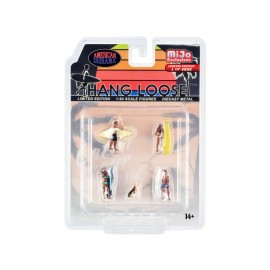 DCD "Hang Loose" 5 piece Diecast Set (4 Surfer Figures and 1 Dog) Limited Edition to 4800 pieces Worldwide for 1/64 Scale Models