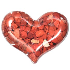 Rockcloud Heart Shape Crystal Pocket Stones Resin Puffy Heart Healing Crystal Stone Chips Energy Balancing for Home Decoration, Red Jasper, Pack of 4