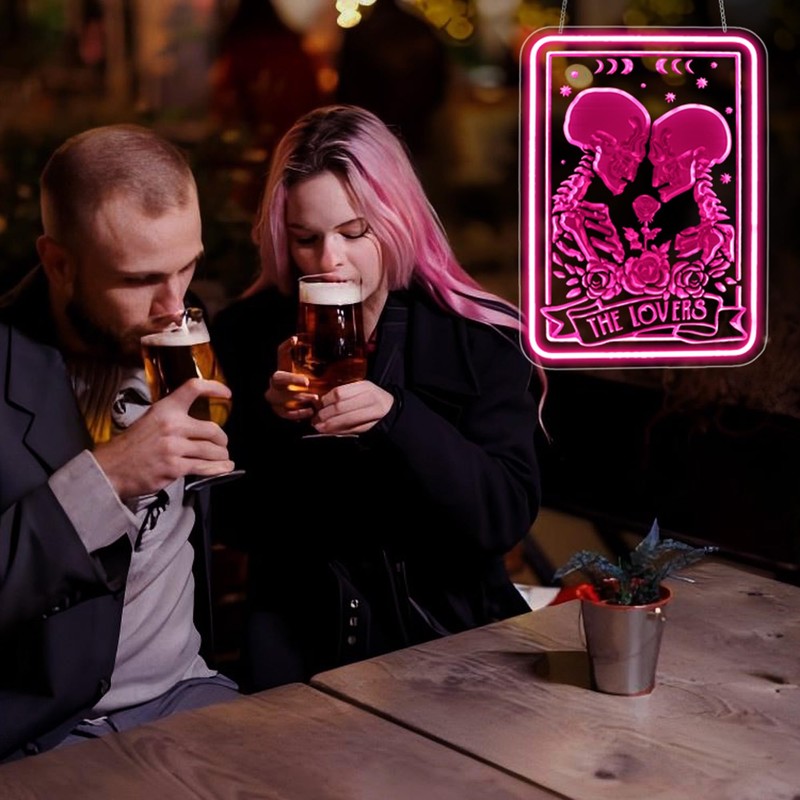Whfobfe Skeleton Lover Neon Sign Led Neon Lights Neon Signs