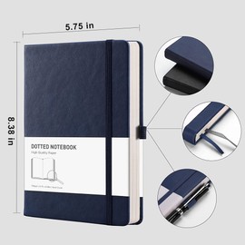 RETTACY A5 Dotted Notebook - Bullet Dot Grid Journal 2 Pack with 2 Free Stencils,120gsm Thick Paper, 320 Pages, Leather Hardcover, for Women Men Artist Writing Drawing - Black Blue