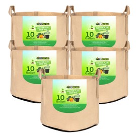 247Garden 5-Pack 10-Gallon Aeration Fabric Pot/Plant Grow Bag w/Handles (260 GSM, Tan w/Black Base, 13H x 15D)