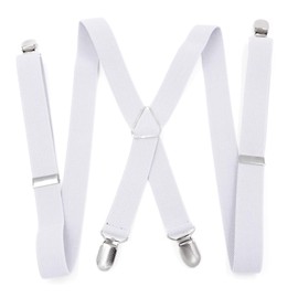 QESSUVNC Braces for Men Strong Men's Braces Narrow 2.5 cm 4 Metal Clip Long One Size for Men and Women Adjustable Length for Women Office and Elastic X Style, White