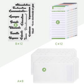 KONVINIT Budget Planner France A6 PU Leather Money Organiser Budget Binder with French Stickers, Money Compartments, Budget Sheets, Label Stickers, Brown