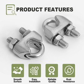 Jamiikury 12pcs M8 Wire Rope Clamp, 5/16 inch Cable Clamps Stainless Steel Wire Rope Clips