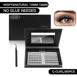 【Hot Style】Cofier No Glue Lash Kit Medical Jelly Adhesive Self Adhesive Individual Eyelashes, Easy Makeup Application with Tweezers (80/100/160 Pcs):_Cat Eye (10-18mm/80 PCS)