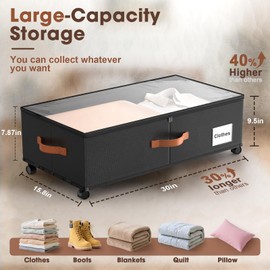 Eastherry Under Bed Storage Containers with Wheels, 9.5 inches Higher Underbed Shoes Blankets Clothes Toy Storage Drawers for College Dorms Bedrooms Nursery Rooms Organization, 2 Pack to be Assembled