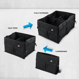 Armor All Trunk Organizer for SUV & Car, Extra-Large 9 Compartment Collapsable Lightweight Waterproof Car Organizer, 3 Compartments, 4 Mesh Pockets, 2 Pockets, 20.5” x 14.5” x 10”, Compression Buckles