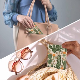 Beabes Cactus Squeeze Top Sunglass Pouch Eyeglass Organizer Glasses Case Soft, Tropical Cactus Flowers Retro Leather Sunglasses Case Glasses Pouch Bag For Work Travel Home