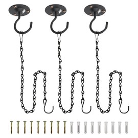 NACETURE Ceiling Hooks for Hanging Plants 3 Pack - Plant Hanger Indoor Hanging Hooks Metal Plant Bracket Iron Lanterns Hangers for Wind Chimes (Black 3 Pack + Chain)