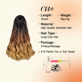 8 Packs 14 Inch French Curl Braiding Hair Pre-Stretched Curly Braiding Hair 50g/Pack Ombre Loose Curly Extensions Braids Crochet Hair for Black Women(14 Inch, 8Pack, C14)
