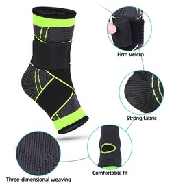 2 Pieces Adjustable Ankle Brace, Compression Cuff, Arch Support and Foot Stabilizer, Elastic Bandage for Plantar Fasciitis, Sports Bandage Socks for Men and Women (L, Black Green)