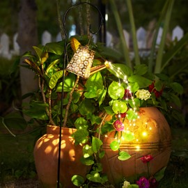 Solar Garden Watering Can Lights with Cascading Lights, Outdoor Hanging Lanterns for Garden Decor,Fairy Gardening Gifts for Mom Birthday, Perfect for Patio Yard Pathway