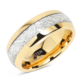 8mm Mens Tungsten Carbide Ring Imitated Meteorite Inlay 14k Gold Plated Jewelry Wedding Band Size 5-16 (16)