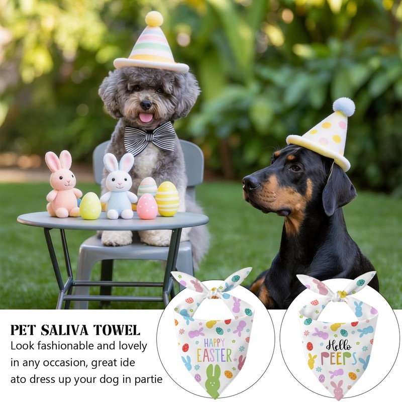2 Pack Easter Dog Bandanas, Happy Easter Bunny and Egg
