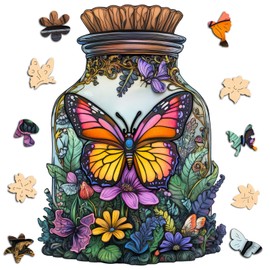 Leodozzio Butterfly Wooden Jigsaw Puzzle 200 Pieces, 5MM Thick Unique Shaped Puzzle, Home Wall Decor, Creative Gift for Women & Girls, Valentine’s Day, Mother’s Day, Family Game, 8.8 x 12.2 Inch
