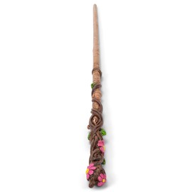 Cottage Garden 13.75-in Resin Collectible Witch Wizard Cosplay Magic Wand, Brown Woodgrain Pink Flower