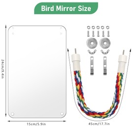 Coolrunner 9.4‘’ Bird Mirror Mirror for Bird Cage Bird Mirror for Parakeets Cage Cockatiels Conures Cage Bird Parrot Mirror with Rope Parrot White