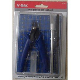 ToolUSA 9 Piece Precision Arts & Crafts Tool Set | Side Cutter Pliers | Mini File | Hobby Knife + Spare Blades | Self-Healing Mat