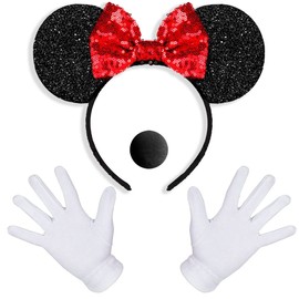 iZoeL Mini Mouse Headband with Glitter Mouse Ears Bow + Gloves + Nose, Women Girls Carnival Fancy Dress Costume
