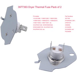 3977393 Dryer Thermal Fuse, Replacement for Kenmore, Roper, Dryers Replaces Number AP3094244 3399848 AH334299 279816VP, (2Pcs)