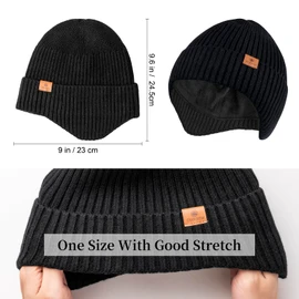 Ocatoma Winter Beanie Hats with Earflap for Men Women Outdoor Warm Knit Beanie Soft Toque Unisex Gifts for Men Women Dark Gray