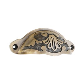 Infinity Decor Traditional Antique Brass Half Moon Floral Cup Shell Pull 100mm - Solid Brass Kitchen Cabinet Cupboard Chest Drawer Door Handle 