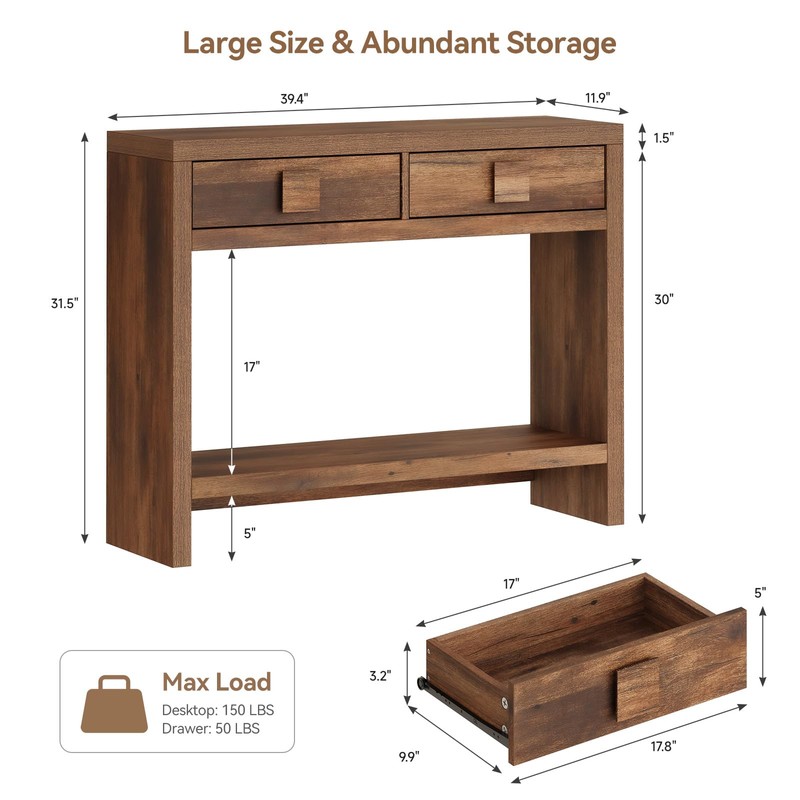 ONBRILL Console Table with Drawers, 40 Inch Narrow Entryway Table