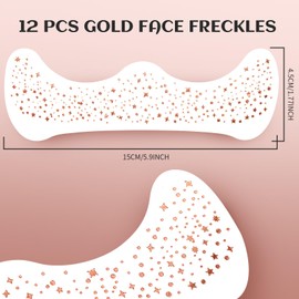 Gootaimi 12Pcs Glitter Freckles Rose Gold, Glitter Freckles Cute Face Freckles, Face Glitter for Women Makeup Patches Makeup Freckles Fake Freckles Glitter for Women Rose Gold