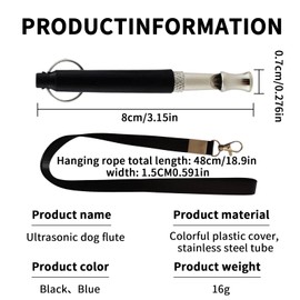 Bailinks Professional Ultrasonic Dog Whistle Set–Adjustable Frequency for Effective Training and Recall – Silent Anti-Bark Whistles with Lanyards for Pets (Black & Blue)