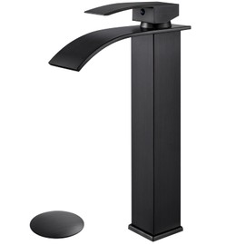 Airuida Vessel Sink Faucet Oil Rubbed Bronze Tall Waterfall Bathroom Faucet One Hole Single Handle Deck Mount Mixer Tap Bathroom Lavatory Vanity Sink Faucet with Pop Up Drain