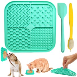 WZYLWLL WANE Lick Mat para Perro - Tapete para Perro Comida Alfombrilla para Lamer Perros Tapetes para Comer para Perros Tapete para Lamer Perro con Ventosa Pala y Cepillo (Cian)