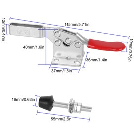 AConnet Adjustable Toggle Clamp 12 Pack 201-B Style Quick Release Toggle Latch Hold Down Clamp Antiskid Red Horizontal Clamps 360Lbs Holding Capacity Quick Release Woodworking Tool