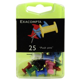 Exacompta 14740E 25er Pack Pinwandnadel 7mm Spitzenlänge farbig sortiert Push Pins Stoßnadel in praktischer Aufbewahrungsbox