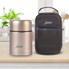Fasiah Thermos Flask for Food with Bag, 750 ml: Waterproof Travel Box for Hot Meals, Cup, Coffee, Soup, Soup, Stainless Steel Container, Double Compartment for Food (Gold)