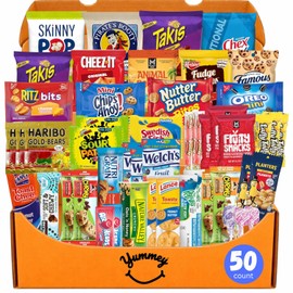 Snacks Box Variety Pack Care Package (50 Count) Treats Gift Basket Adults Kids Grandkids Guys Girls Women Men Boyfriend Birthday Cookies Chips College Student Office School