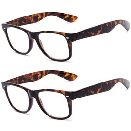 VeryHobby 2 Pairs Vintage Retro Inspired Clear Lens Reading Glasses Full Lens Reader for Men and Women (2 Pairs: Tortoise Brown & Tortoise Brown, 4.00)