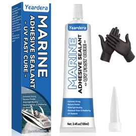 Yeardera 3.4 oz Marine Adhesive Sealant White, Marine Silicone Sealant Permanent, Marine Glue Waterproof, High Bond Strength, Fast Cure, UV Resistant, Above & Below Waterline