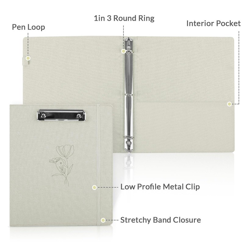 SKYDUE Clipboard Binder with Dividers,1 Inch 3 Ring Binder with