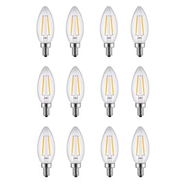 LUXON Clear Glass Edison C33 Torpedo Bullet Shape LED Light Bulb for Vintage Antique Chandelier and Candelabra 2W 2700K E12 Base 150 lm Warm White Energy Saving (12 Pack)