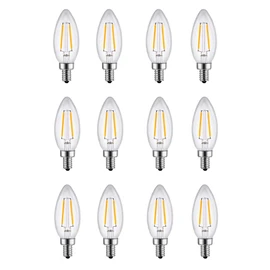 LUXON Clear Glass Edison C33 Torpedo Bullet Shape LED Light Bulb for Vintage Antique Chandelier and Candelabra 2W 2700K E12 Base 150 lm Warm White Energy Saving (12 Pack)