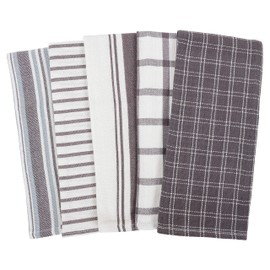 KAF Home Assorted Flat Kitchen Towels | Set of 10 Dish Towels, 100% Cotton - 18 x 28 inches | Ultra Absorbent Soft Kitchen Tea Towels | Perfect for Cooking, Cleaning, and Drying Hands (Gray)