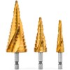 Gunpla 3 Piece HSS Spiral Step Drill Bits Set, Titanium