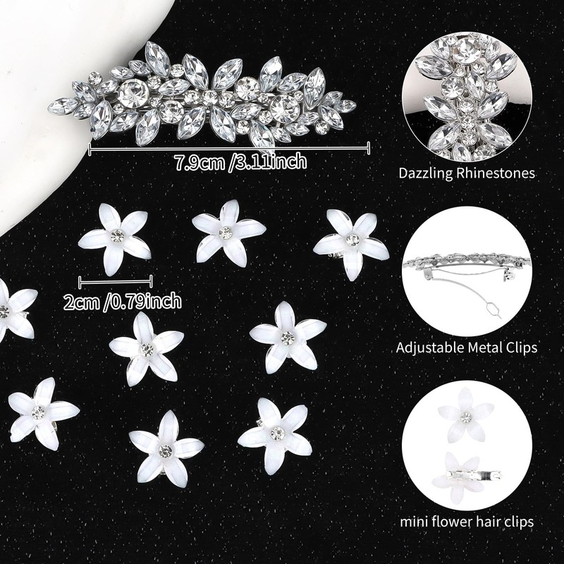 Rhinestone hair barrettes with mini flower clips
