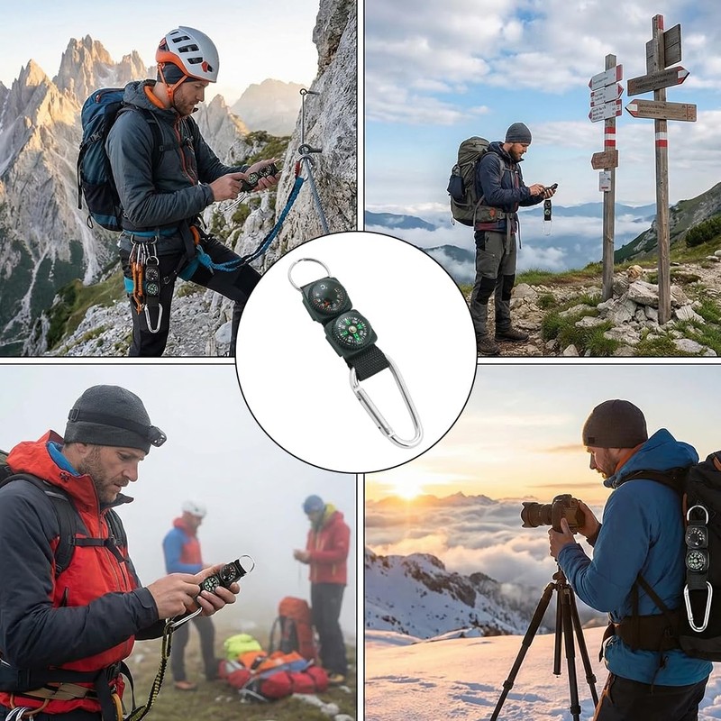YIPFEN Compass Keyring with Thermometer Multifunctional Outdoor Navigation Tool Carabiner