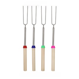 Marshmallow Toasting Forks 4 Pack, Extendable Stainless Steel & Wooden Handle - Retractable Smores Sticks for Garden Bonfire, Camping & BBQ, Hot Dog Roasting Sticks Kit