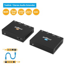 gofanco Audio Over Ethernet CAT6/7 – Zero Latency, Embedded DAC, Ultra-Low Jittery, High-Fidelity, Toslink & L/R Analog, 984ft, Dual PoC, LPCM, Dolby Digital 5.1, PCM 2.0, 192KHz (AudioCATExt22)